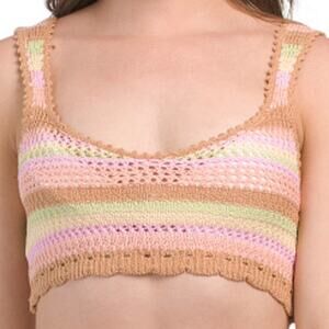 L SPACE NWT 100% Cotton Buena Vista Crochet Knit Sweetheart Bralette Cover-up  L